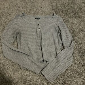 Wild Fable Light Gray Ribbed Long Sleeve Top